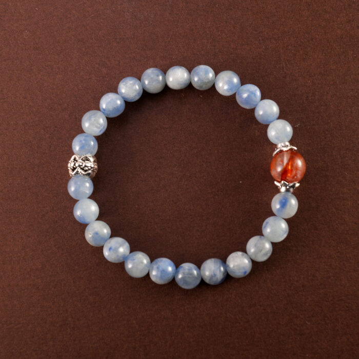 Aquamarine and Chalcedony Bracelet with Bow Charm – Handmade Feminine Jewelry