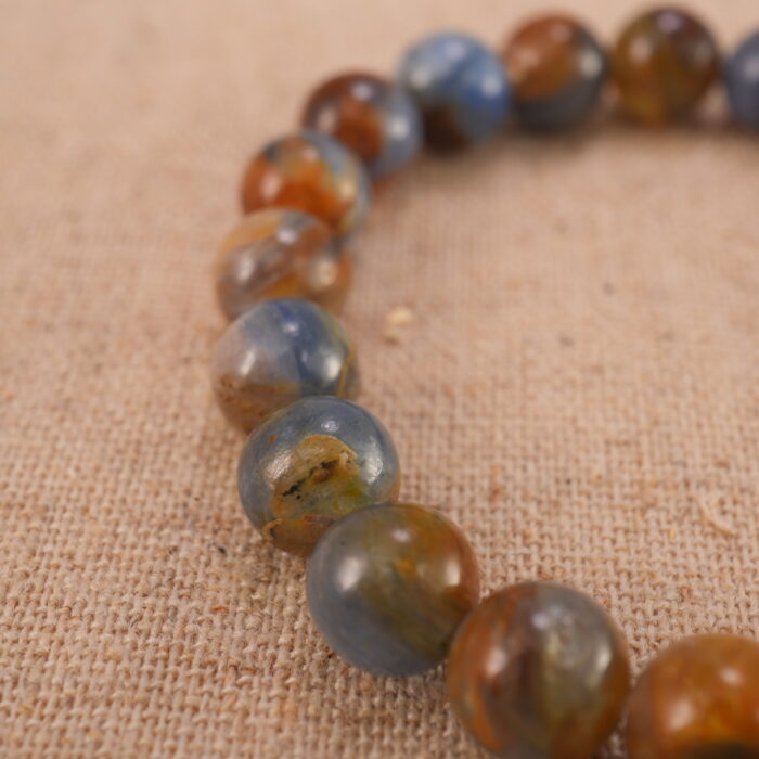Close-up of Kyanite Beads and Heart Charm – Natural Beaded Bracelet