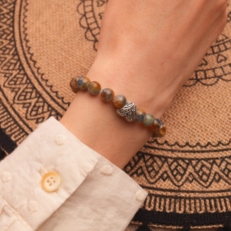 Wearing Kyanite Bracelet with Heart-Shaped Charm – Soothing Gemstone Jewelry