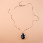 Close-up of the labradorite stone showing its blue iridescent flash