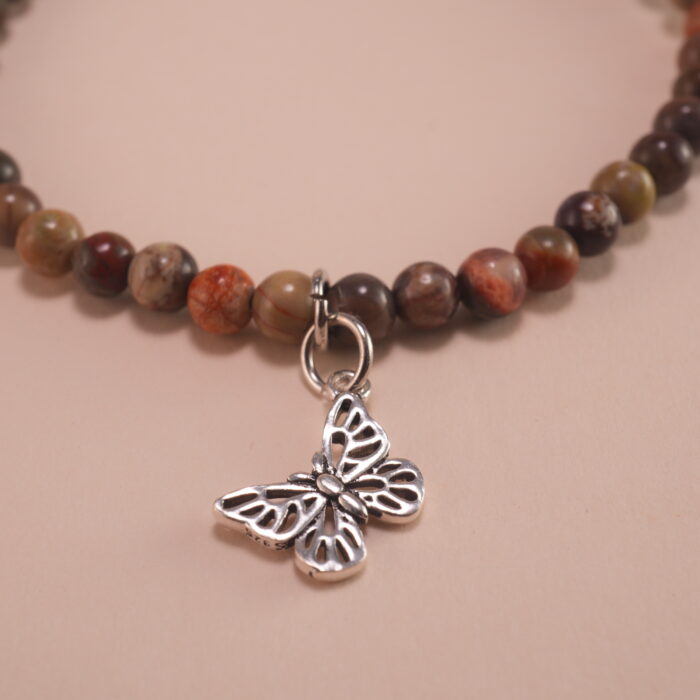 Close-up of Picture Jasper beads and S925 clasp on jasper bracelet