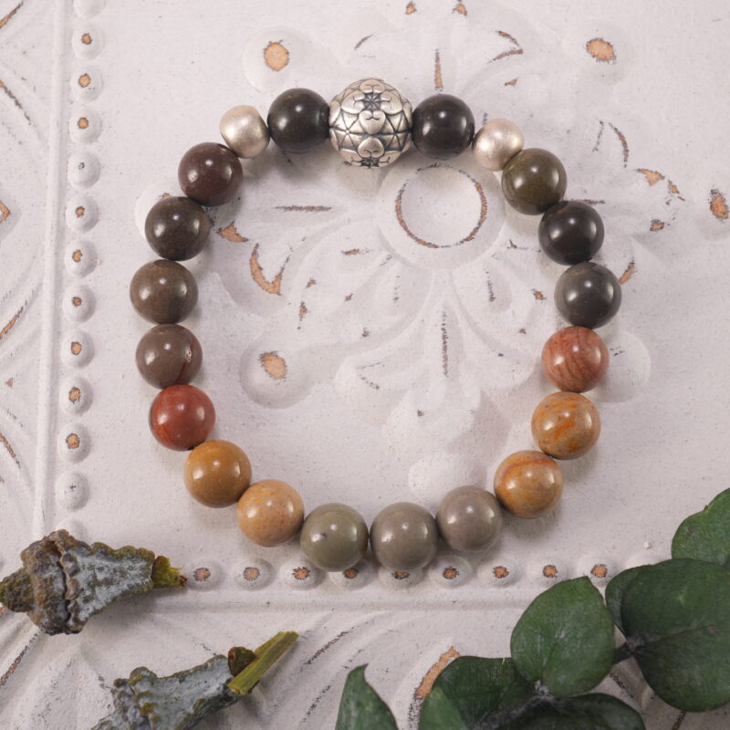 Landscape Stone S925 Stability Bracelet placed on a textured surface, showcasing its grounding energy