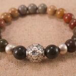 Close-up of genuine landscape stone beads with durable S925 sterling silver accents