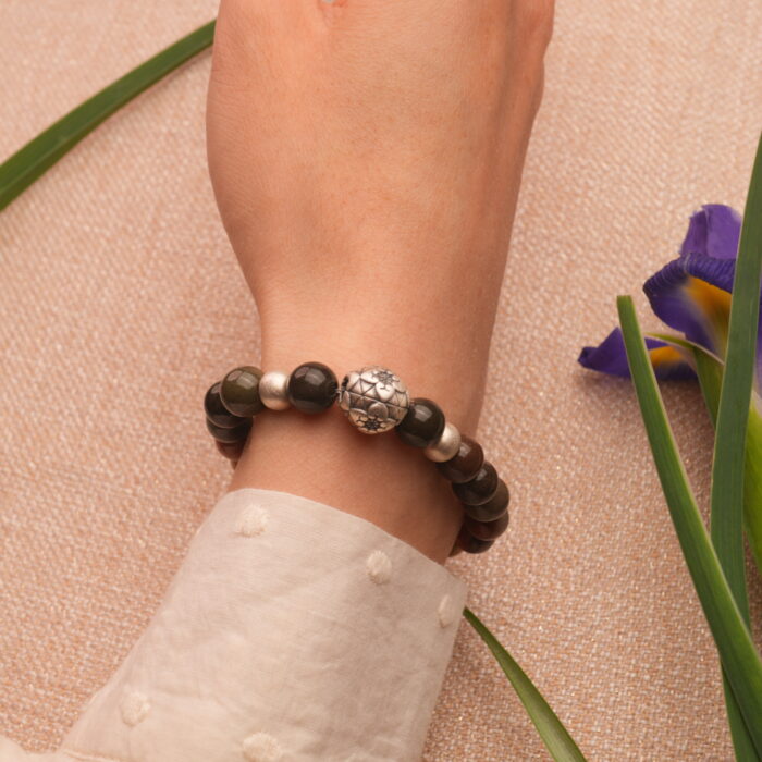 Man wearing Landscape Stone S925 Stability Bracelet, demonstrating its minimalist and rugged style