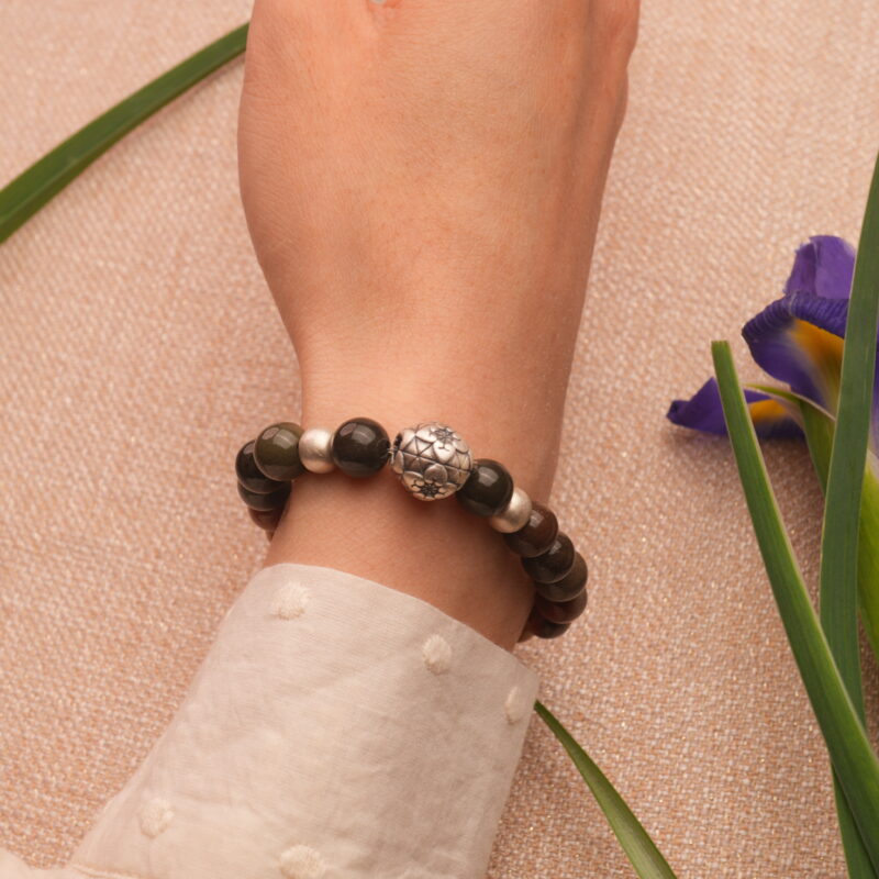 Man wearing Landscape Stone S925 Stability Bracelet, demonstrating its minimalist and rugged style