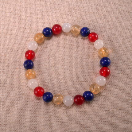 Handmade Lapis Lazuli, Red Agate, Citrine & White Chalcedony S925 Bracelet with sterling silver accents