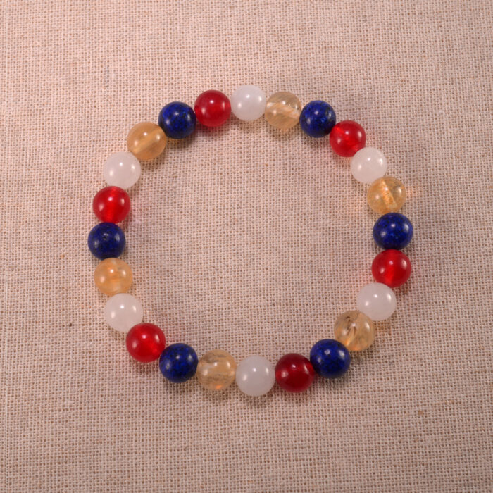 Handmade Lapis Lazuli, Red Agate, Citrine & White Chalcedony S925 Bracelet with sterling silver accents