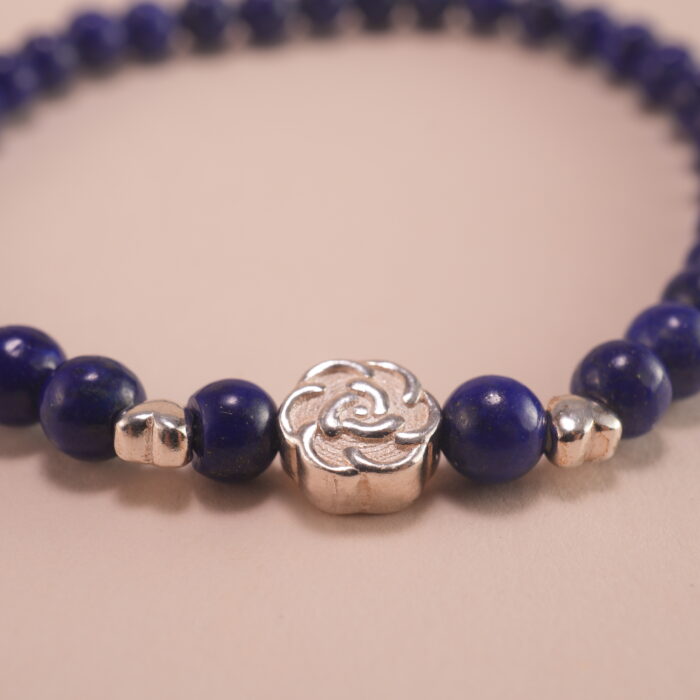 Close-up of Genuine Lapis Lazuli Beads and Sterling Silver Clasp