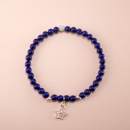 Lapis Lazuli and Chalcedony Bracelet with Star Charm - Handmade Gemstone Jewelry