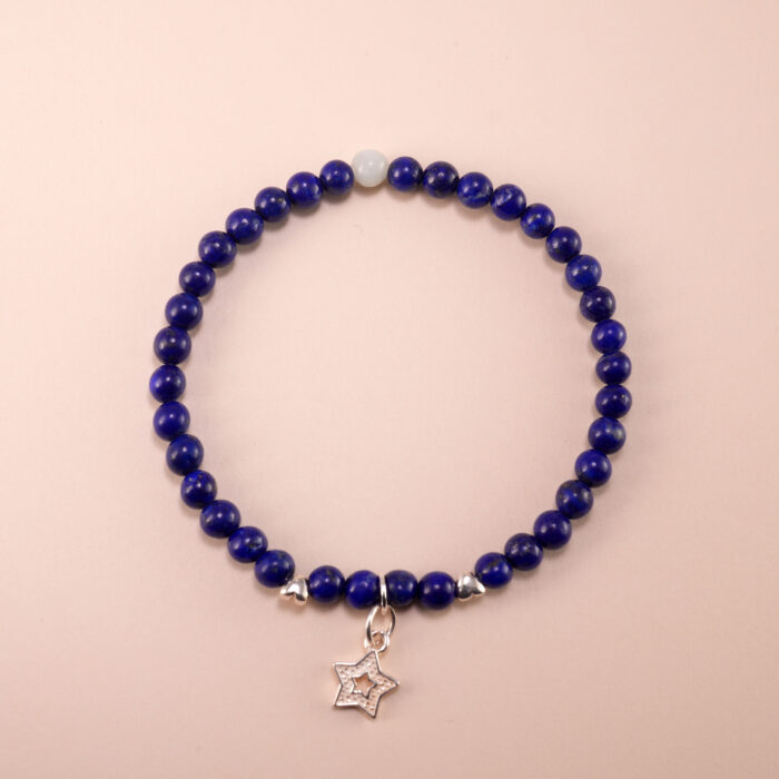 Lapis Lazuli and Chalcedony Bracelet with Star Charm - Handmade Gemstone Jewelry