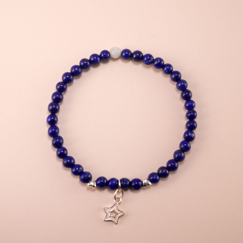 Lapis Lazuli and Chalcedony Bracelet with Star Charm - Handmade Gemstone Jewelry