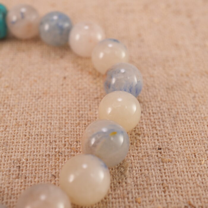 Close-up of Blue Chalcedony and Turquoise Gemstone Beads – Lucky 8mm Crystal Bracelet