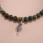 Close-up of Green Jade Beads and Leaf Charm – 4mm Gemstone Bracelet