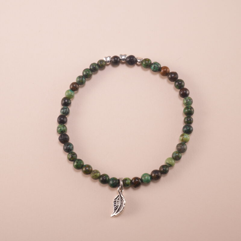 4mm Green Jade Bracelet with Leaf Charm – Natural Crystal Jewelry