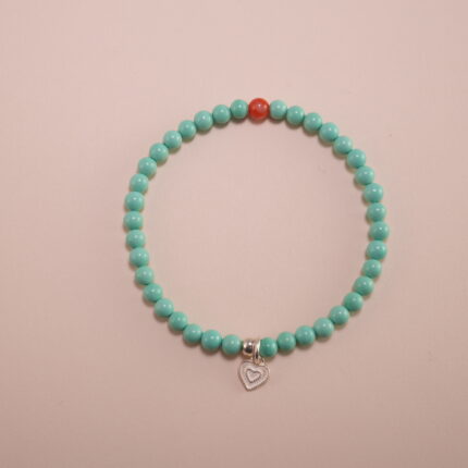Turquoise and agate beaded bracelet with heart charm