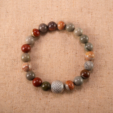Men's Landscape Stone Beaded Bracelet with S925 sterling silver accents – Steady Energy & Stylish Design