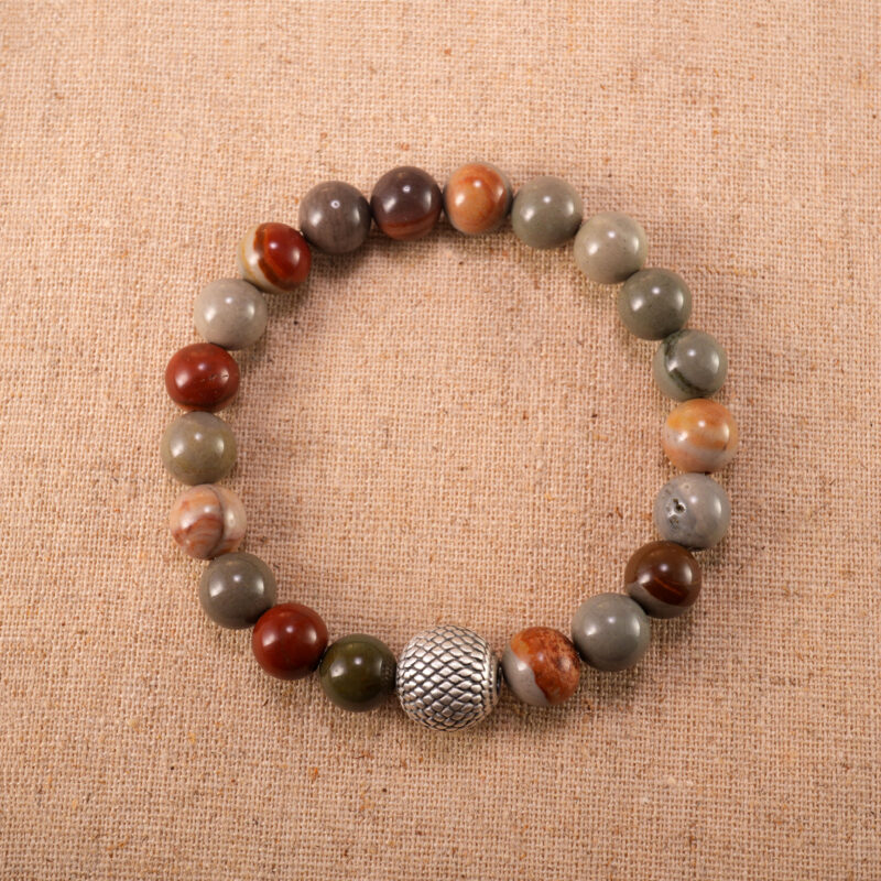 Men's Landscape Stone Beaded Bracelet with S925 sterling silver accents – Steady Energy & Stylish Design