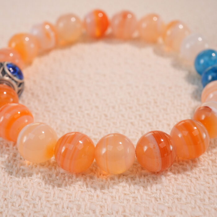 Close-up of Orange Agate and Blue Apatite Beads – Vibrant Gemstone Bracelet