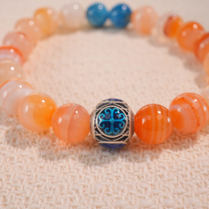 Close-up of Orange Agate and Blue Apatite Beads – Vibrant Gemstone Bracelet