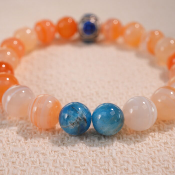 Close-up of Orange Agate and Blue Apatite Beads – Vibrant Gemstone Bracelet