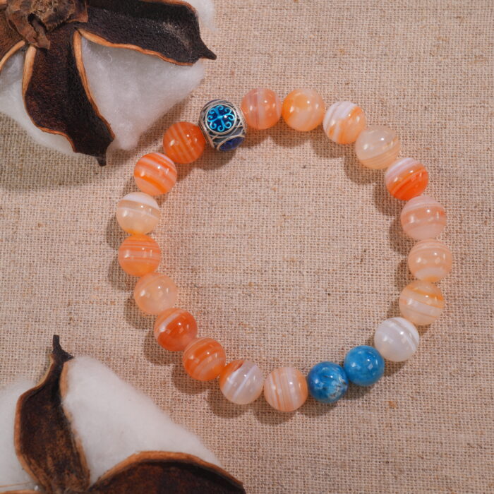Orange and Blue Crystal Bracelet in Natural Light – Bold and Balanced