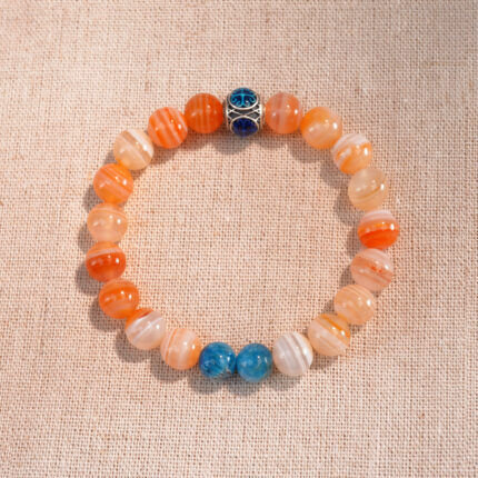 Orange Banded Agate and Blue Apatite Bracelet – Handmade Gemstone Jewelry