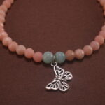Close-up of Chalcedony Beads and Butterfly Charm – Crystal Charm Bracelet