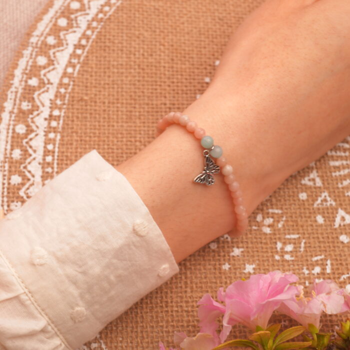 Wearing Chalcedony Butterfly Charm Bracelet – Elegant and Delicate Crystal Bracelet