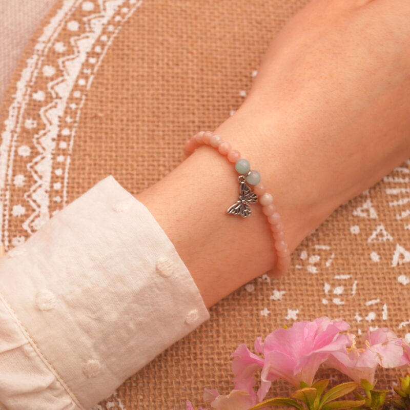 Wearing Chalcedony Butterfly Charm Bracelet – Elegant and Delicate Crystal Bracelet