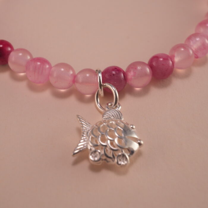 Close-up of Pink Chalcedony Beads and Minimalist Charm – Gentle Crystal Bracelet