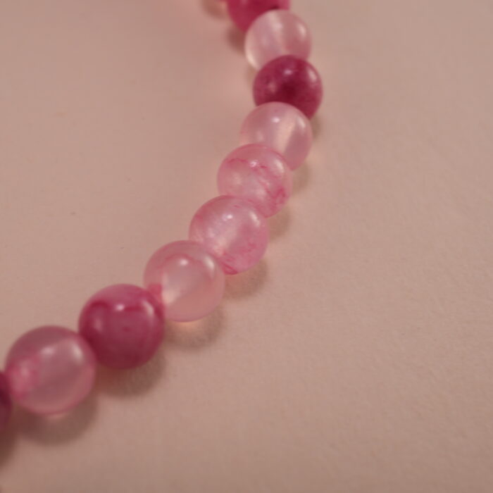 Close-up of Pink Chalcedony Beads and Minimalist Charm – Gentle Crystal Bracelet