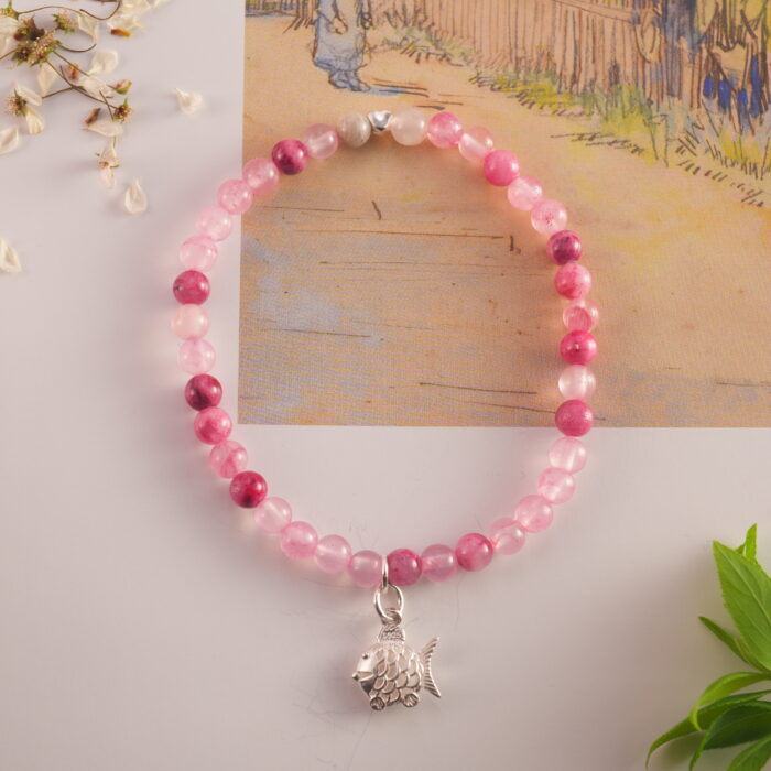 Pink Chalcedony Charm Bracelet in Natural Light – Feminine and Calming Jewelry