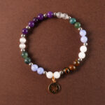 Pisces jewelry bracelet with tiger eye, chalcedony, blue banded agate and moss agate beads