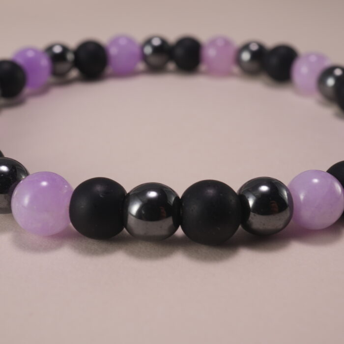Close-up of polished beads showing colors and textures