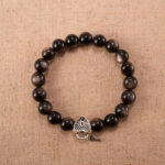 8mm silver obsidian bracelet with S925 silver clasp on a clean white background