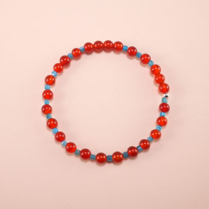 Red agate and apatite 4mm bracelet on white background – minimalist energy bracelet
