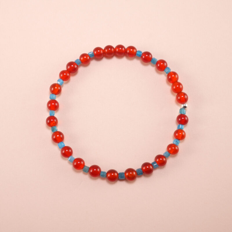 Red agate and apatite 4mm bracelet on white background – minimalist energy bracelet