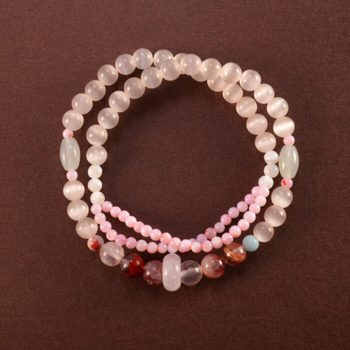 Red Phantom and Rose Quartz Double Wrap Bracelet – Healing Crystal Jewelry