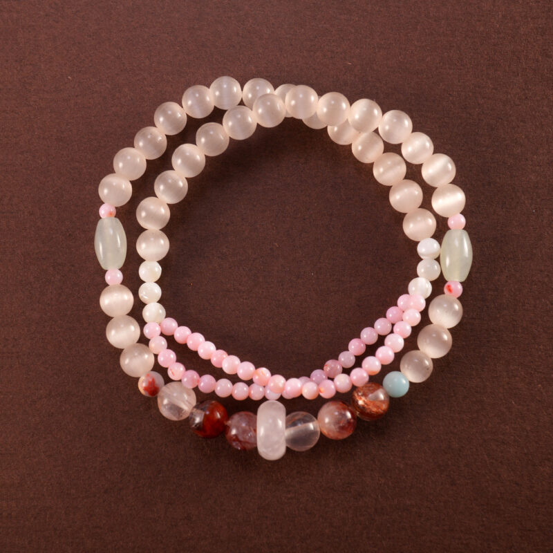 Red Phantom and Rose Quartz Double Wrap Bracelet – Healing Crystal Jewelry