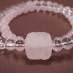 Close-up of Rose Quartz and Clear Quartz Beads – Double Wrap Healing Gemstone Bracelet