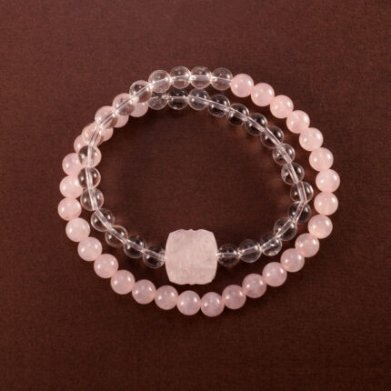 Rose Quartz and Clear Quartz Double Wrap Bracelet – Healing Crystal Jewelry for Love and Clarity