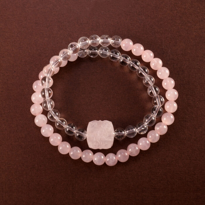 Rose Quartz and Clear Quartz Double Wrap Bracelet – Healing Crystal Jewelry for Love and Clarity