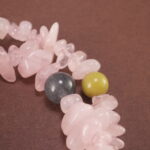 Close-up of Rose Quartz, Gray Rutile, and Alashan Beads – Elegant Bracelet Stack