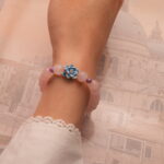 Wearing Rose Quartz & Chalcedony Bracelet – Beaded Flower Jewelry for Emotional Balance