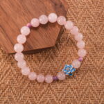 Rose Quartz and Chalcedony Flower Bracelet in Natural Light – Elegant Beaded Crystal Jewelry
