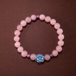 Rose Quartz and Purple Chalcedony Beaded Bracelet with Flower Charm – Crystal Jewelry for Love and Calm