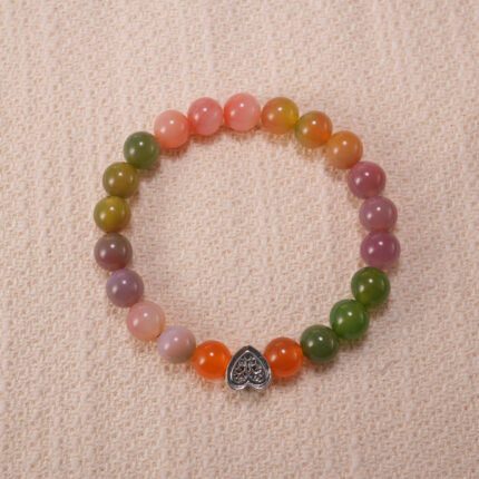 Handmade Agate Bracelet with Heart Charm – Colourful Natural Stone Jewelry