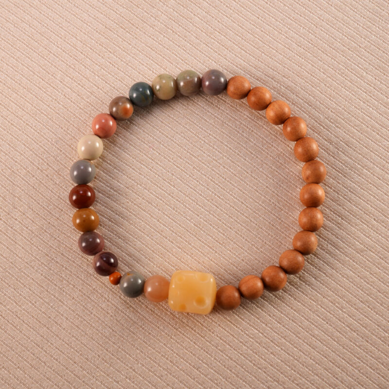 Handmade beaded bracelets with sandalwood and Alashan stone beads