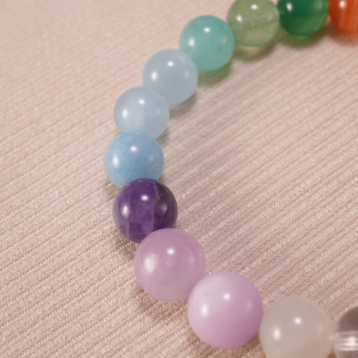 Close-up of Handmade Seven Chakra Bracelet with vibrant beads representing each chakra