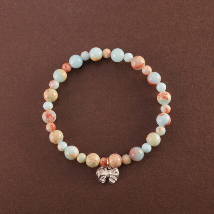 Natural Shoushan stone beaded bracelet displayed on white background